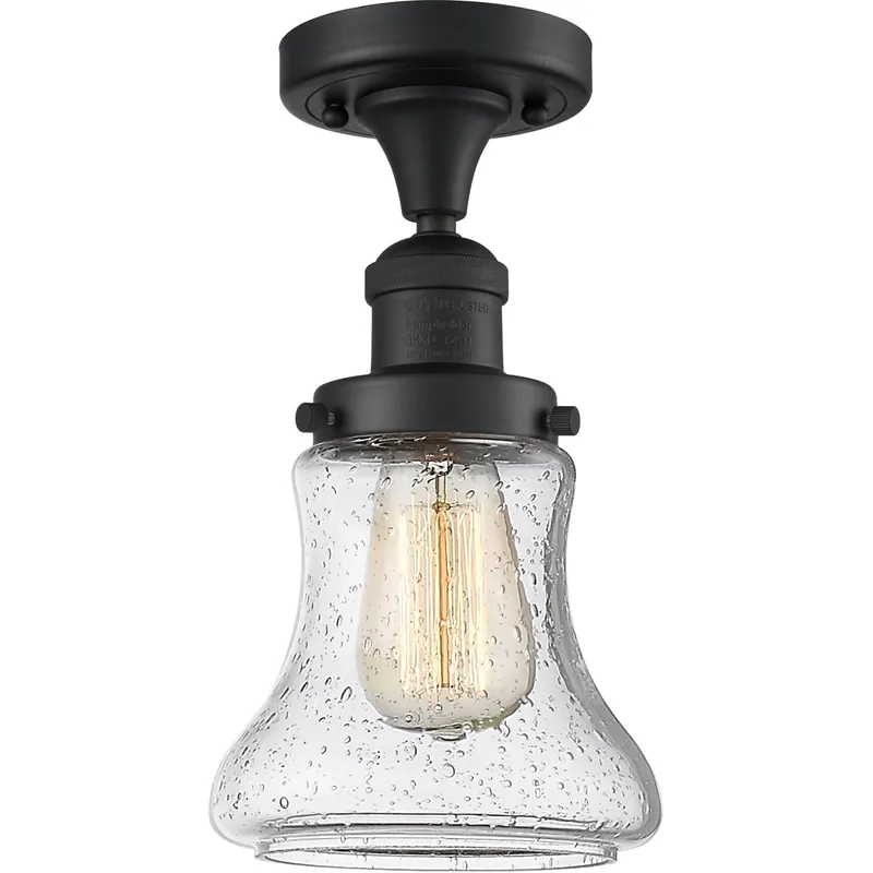 Franklin Restoration Bellmont LED 6.25 inch Matte Black Semi-Flush Mount Ceiling Light in Seedy Glass, Franklin Restoration