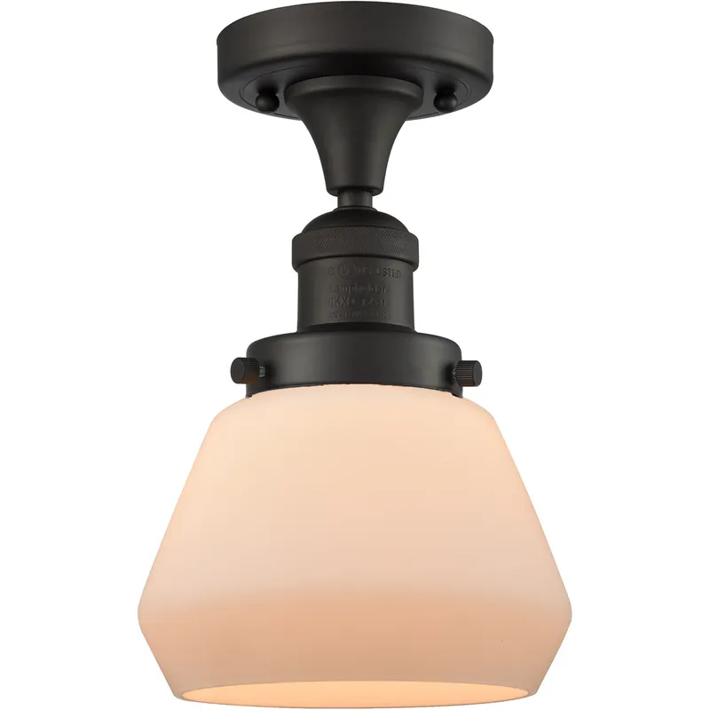Franklin Restoration Fulton LED 7 inch Oil Rubbed Bronze Semi-Flush Mount Ceiling Light in Matte White Glass, Franklin Restoration