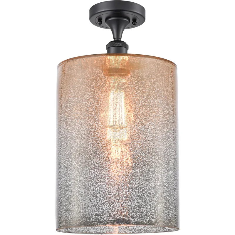 Ballston Large Cobbleskill 1 Light 9 inch Matte Black Semi-Flush Mount Ceiling Light in Mercury Glass, Ballston