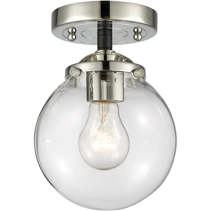 Nouveau Beacon LED 6 inch Black Polished Nickel Semi-Flush Mount Ceiling Light in Clear Glass, Nouveau