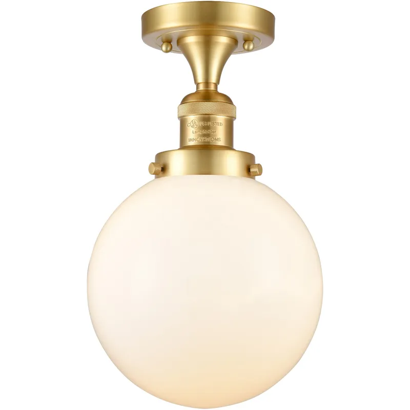 Franklin Restoration Large Beacon 1 Light 8 inch Satin Gold Semi-Flush Mount Ceiling Light in Matte White Glass, Franklin Restoration