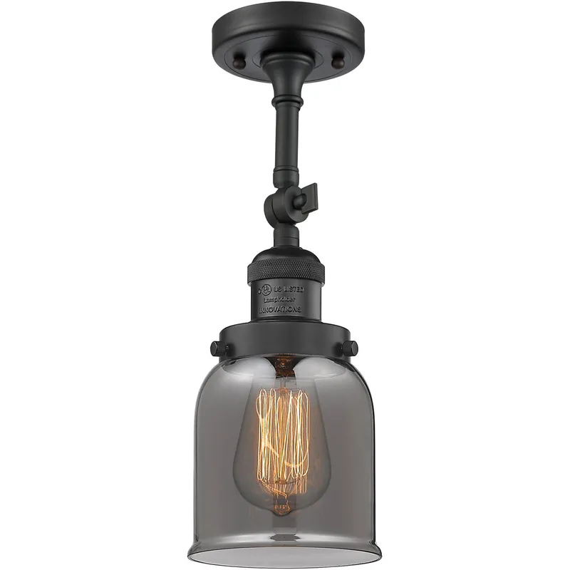 Franklin Restoration Small Bell 1 Light 5 inch Matte Black Semi-Flush Mount Ceiling Light in Plated Smoke Glass, Franklin Restoration