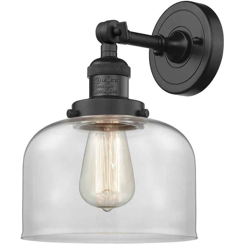 Franklin Restoration Large Bell 1 Light 8 inch Matte Black Semi-Flush Mount Ceiling Light in Clear Glass, Franklin Restoration