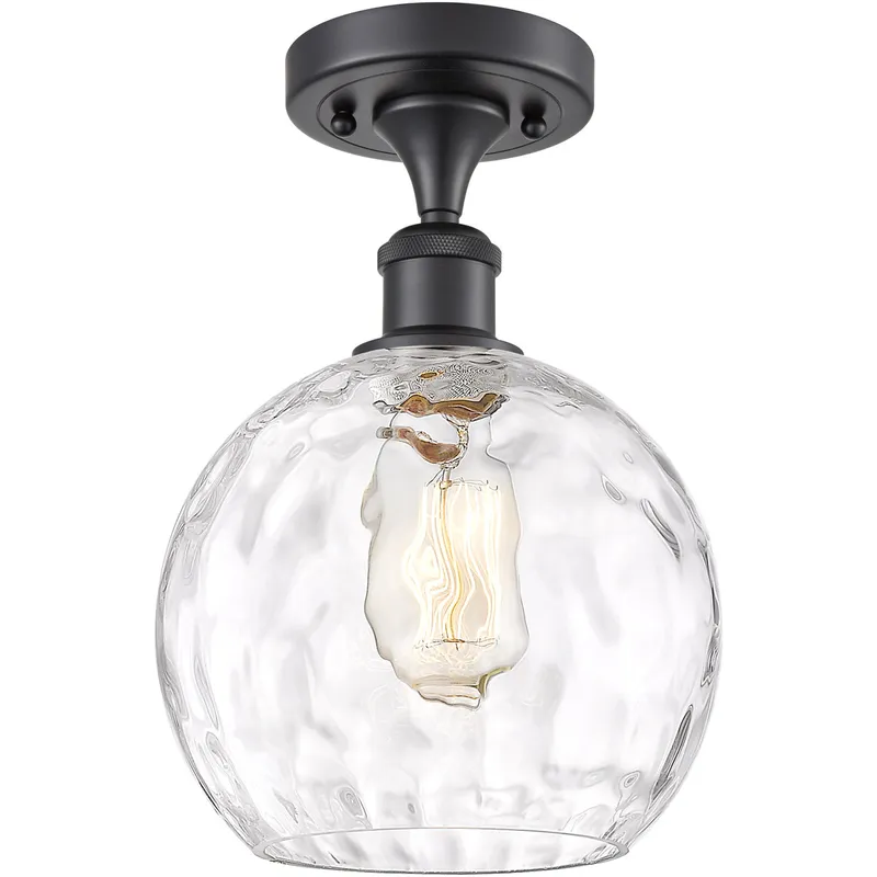 Ballston Athens Water Glass 1 Light 8 inch Matte Black Semi-Flush Mount Ceiling Light