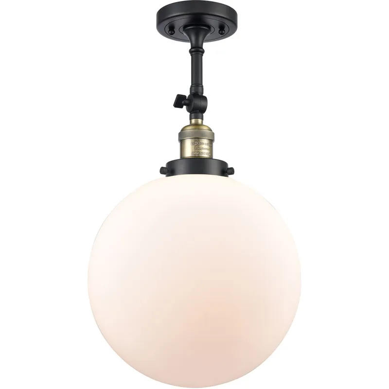 Franklin Restoration XX-Large Beacon 1 Light 12 inch Black Antique Brass Semi-Flush Mount Ceiling Light in Matte White Glass, Franklin Restoration