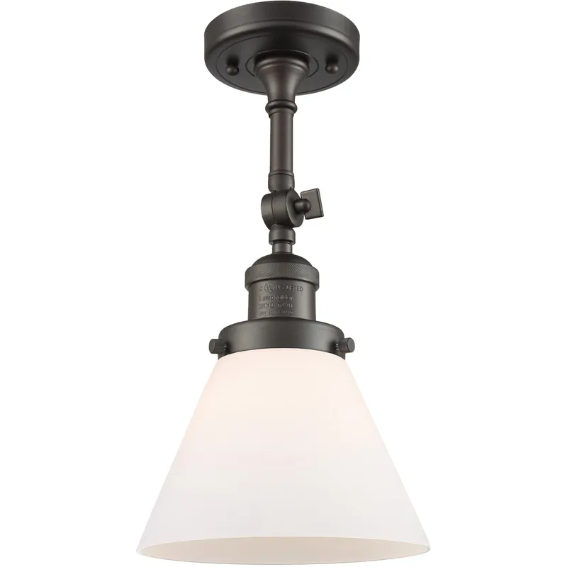 Franklin Restoration Large Cone 1 Light 8 inch Oil Rubbed Bronze Semi-Flush Mount Ceiling Light in Matte White Glass, Franklin Restoration