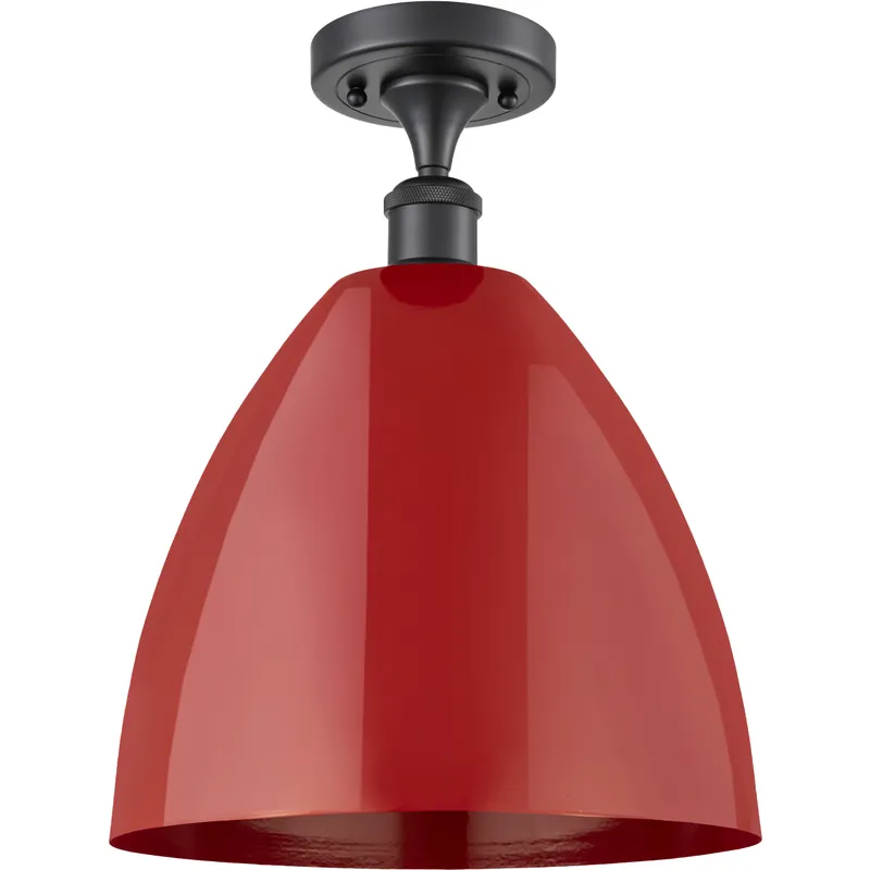 Ballston Plymouth Dome LED 12 inch Matte Black Semi-Flush Mount Ceiling Light in Matte Red