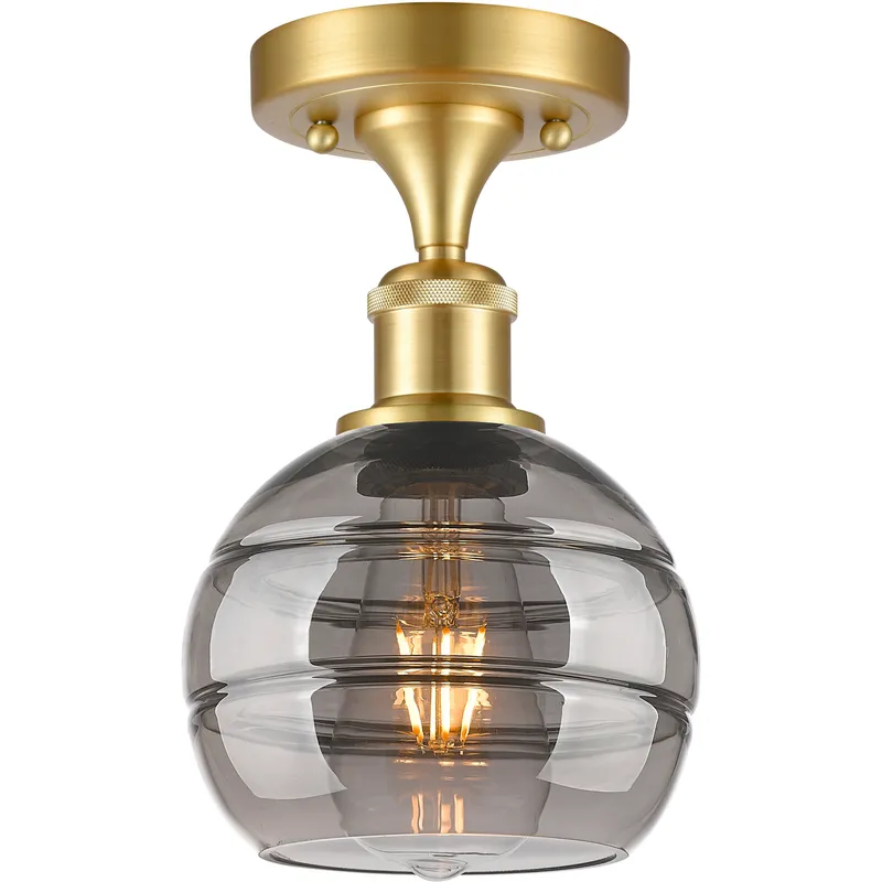 Edison Rochester 1 Light 5.88 inch Satin Gold Semi-Flush Mount Ceiling Light in Light Smoke Glass
