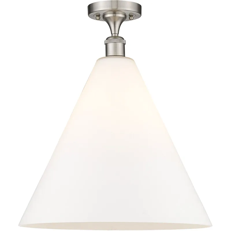 Ballston Cone LED 16 inch Brushed Satin Nickel Semi-Flush Mount Ceiling Light in Matte White Glass