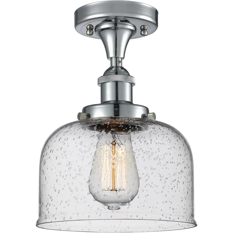Ballston Large Bell 1 Light 8 inch Oil Rubbed Bronze Semi-Flush Mount Ceiling Light in Seedy Glass, Ballston