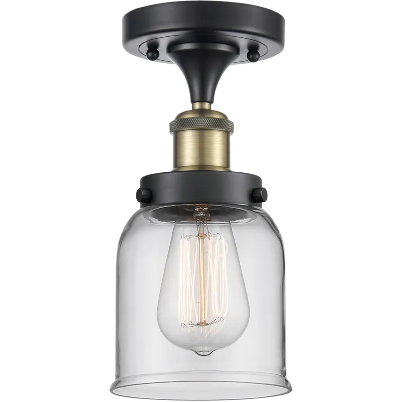Bell 1 Light 5 inch Black Antique Brass Semi-Flush Mount Ceiling Light in Clear Glass