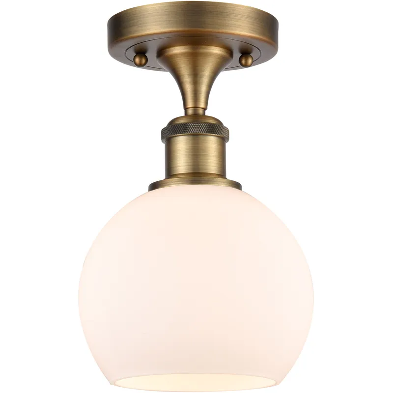 Ballston Athens LED 6 inch Brushed Brass Semi-Flush Mount Ceiling Light in Matte White Glass