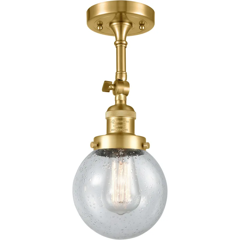 Franklin Restoration Beacon 1 Light 6 inch Satin Gold Semi-Flush Mount Ceiling Light in Seedy Glass, Franklin Restoration