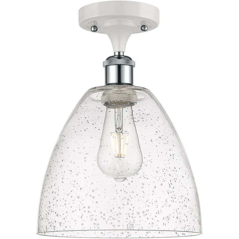 Ballston Dome 1 Light 9 inch White and Polished Chrome Semi-Flush Mount Ceiling Light in Seedy Glass