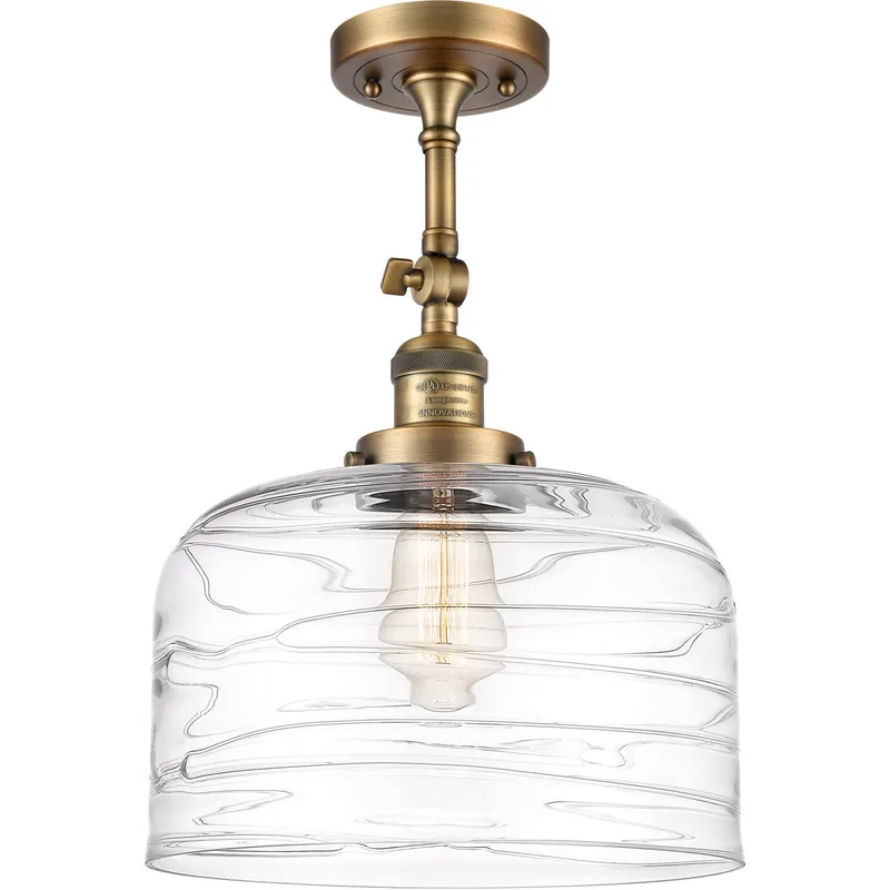 Franklin Restoration Bell LED 12 inch Brushed Brass Semi-Flush Mount Ceiling Light in Clear Deco Swirl Glass