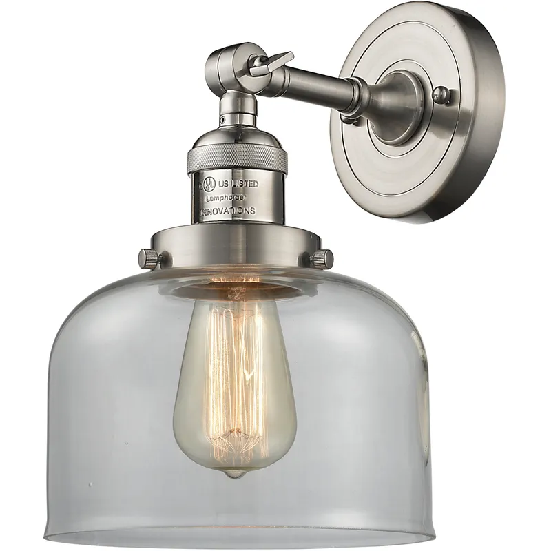 Franklin Restoration Large Bell 1 Light 8 inch Brushed Satin Nickel Semi-Flush Mount Ceiling Light in Clear Glass, Franklin Restoration