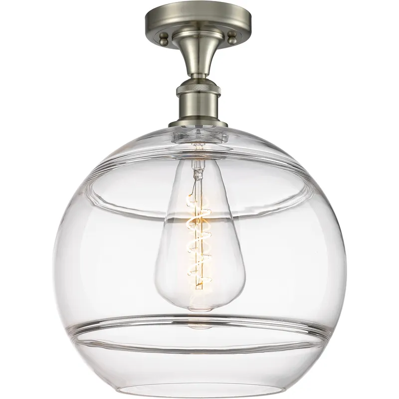 Edison Rochester 1 Light 12 inch Brushed Satin Nickel Semi-Flush Mount Ceiling Light in Clear Glass