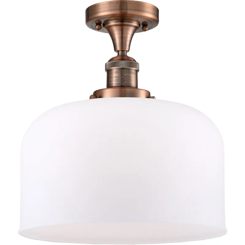 Franklin Restoration X-Large Bell LED 12 inch Antique Copper Semi-Flush Mount Ceiling Light in Matte White Glass, Franklin Restoration