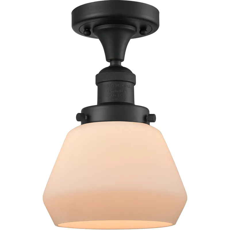 Franklin Restoration Fulton LED 6.75 inch Matte Black Semi-Flush Mount Ceiling Light in Matte White Glass, Franklin Restoration