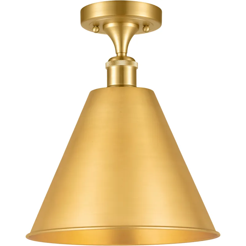 Ballston Cone 1 Light 12 inch Satin Gold Semi-Flush Mount Ceiling Light