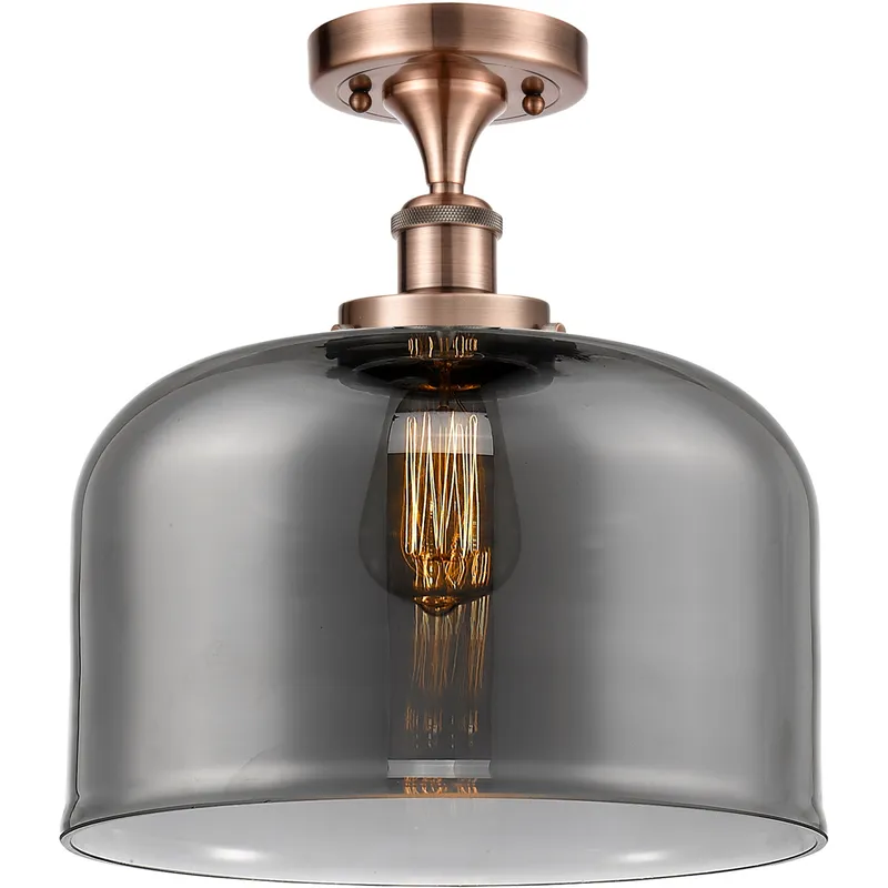 Ballston X-Large Bell 1 Light 8 inch Antique Copper Semi-Flush Mount Ceiling Light in Light Smoke Glass