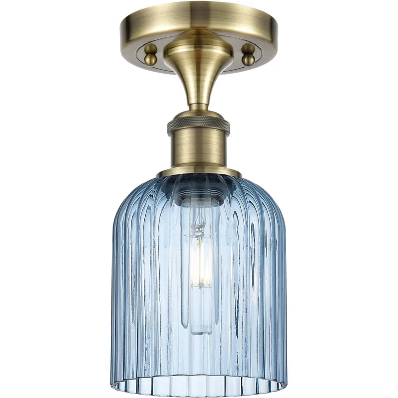 Bridal Veil 1 Light 5 inch Antique Brass Semi-Flush Mount Ceiling Light in Princess Blue Glass