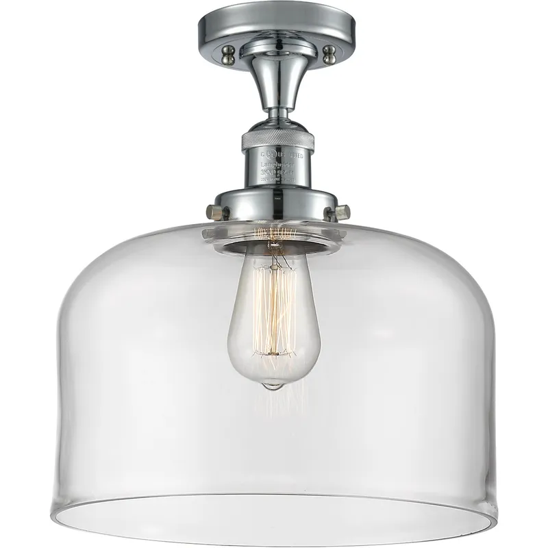 Franklin Restoration X-Large Bell LED 12 inch Polished Chrome Semi-Flush Mount Ceiling Light in Clear Glass, Franklin Restoration