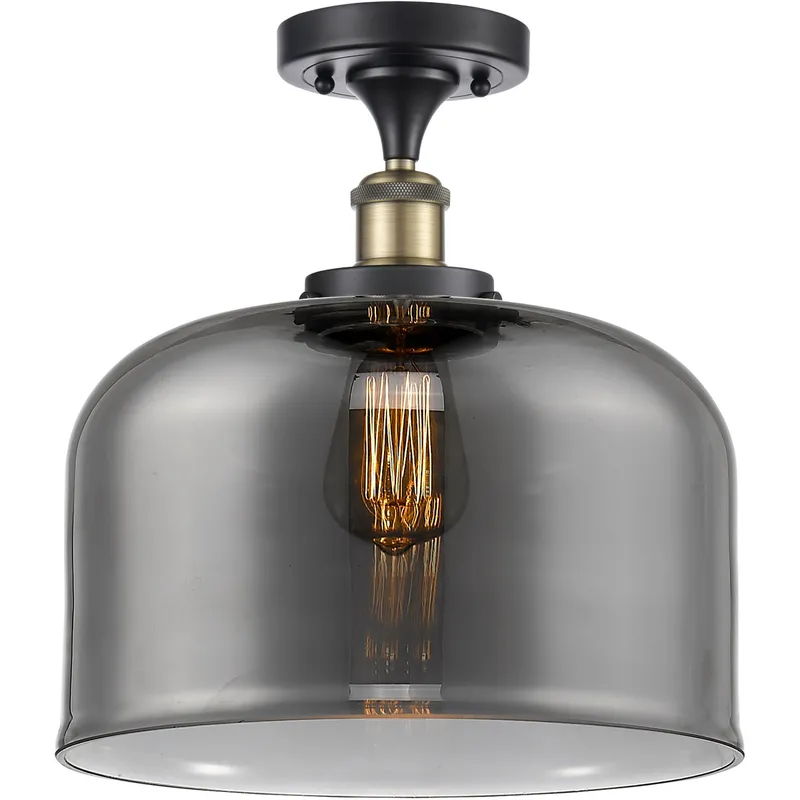 Ballston X-Large Bell 1 Light 8 inch Black Antique Brass Semi-Flush Mount Ceiling Light in Light Smoke Glass