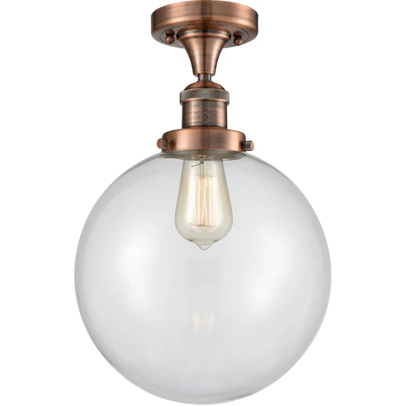 Franklin Restoration X-Large Beacon 1 Light 10 inch Antique Copper Semi-Flush Mount Ceiling Light in Clear Glass, Franklin Restoration