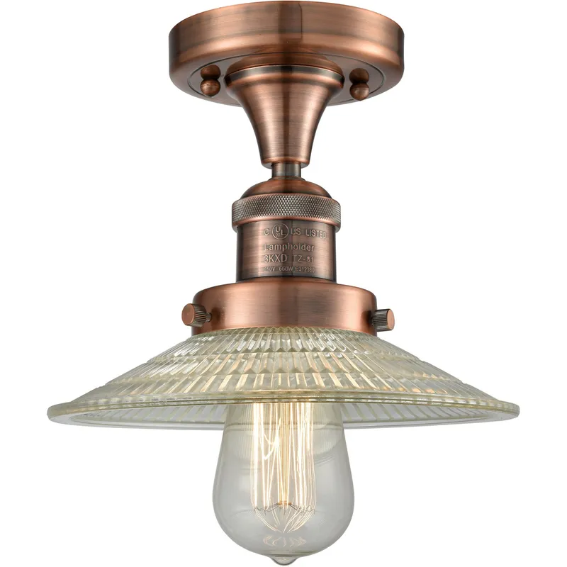 Franklin Restoration Halophane 1 Light 9 inch Antique Copper Semi-Flush Mount Ceiling Light in Clear Halophane Glass, Franklin Restoration