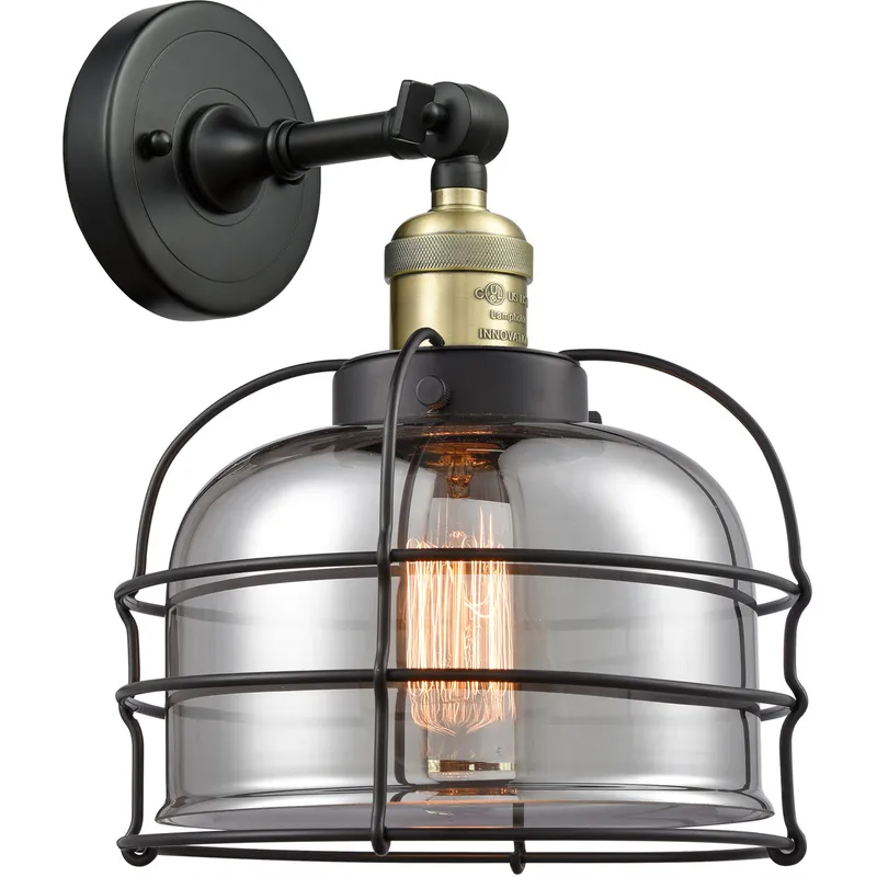Franklin Restoration Large Bell Cage 1 Light 8 inch Black Antique Brass Semi-Flush Mount Ceiling Light in Plated Smoke with Cage, Franklin Restoration