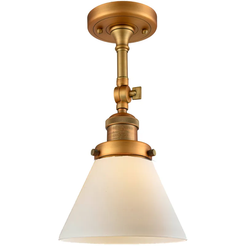 Franklin Restoration Large Cone 1 Light 8 inch Brushed Brass Semi-Flush Mount Ceiling Light in Matte White Glass, Franklin Restoration