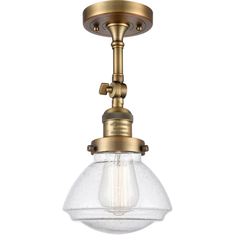 Franklin Restoration Olean LED 6.75 inch Brushed Brass Semi-Flush Mount Ceiling Light in Seedy Glass, Franklin Restoration