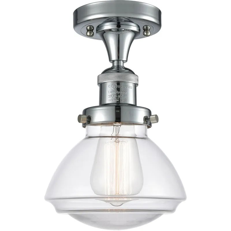 Franklin Restoration Olean 1 Light 7 inch Polished Chrome Semi-Flush Mount Ceiling Light in Clear Glass, Franklin Restoration