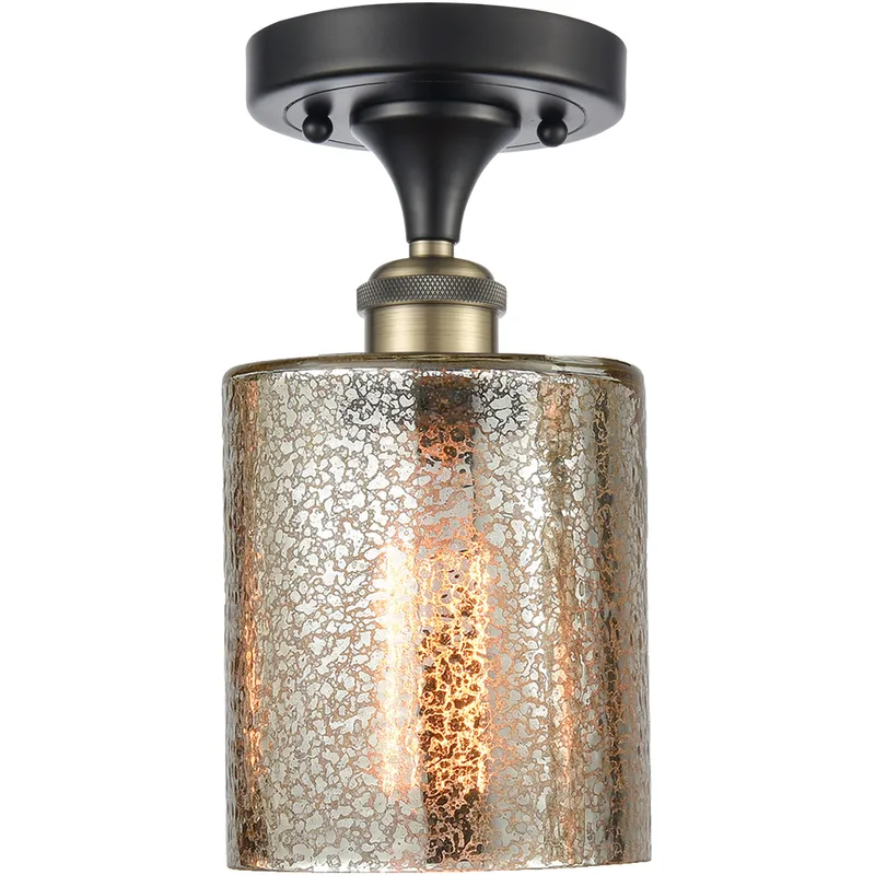 Ballston Cobbleskill 1 Light 5 inch Black Antique Brass Semi-Flush Mount Ceiling Light in Mercury Glass, Ballston