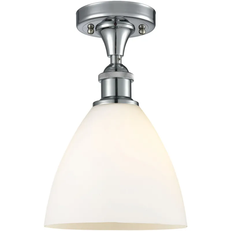 Ballston Dome LED 7.5 inch Polished Chrome Semi-Flush Mount Ceiling Light in Matte White Glass
