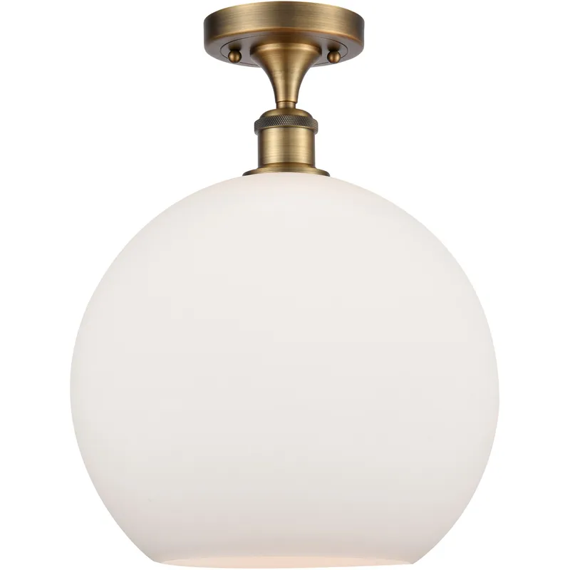 Ballston Athens LED 11.75 inch Brushed Brass Semi-Flush Mount Ceiling Light in Matte White Glass