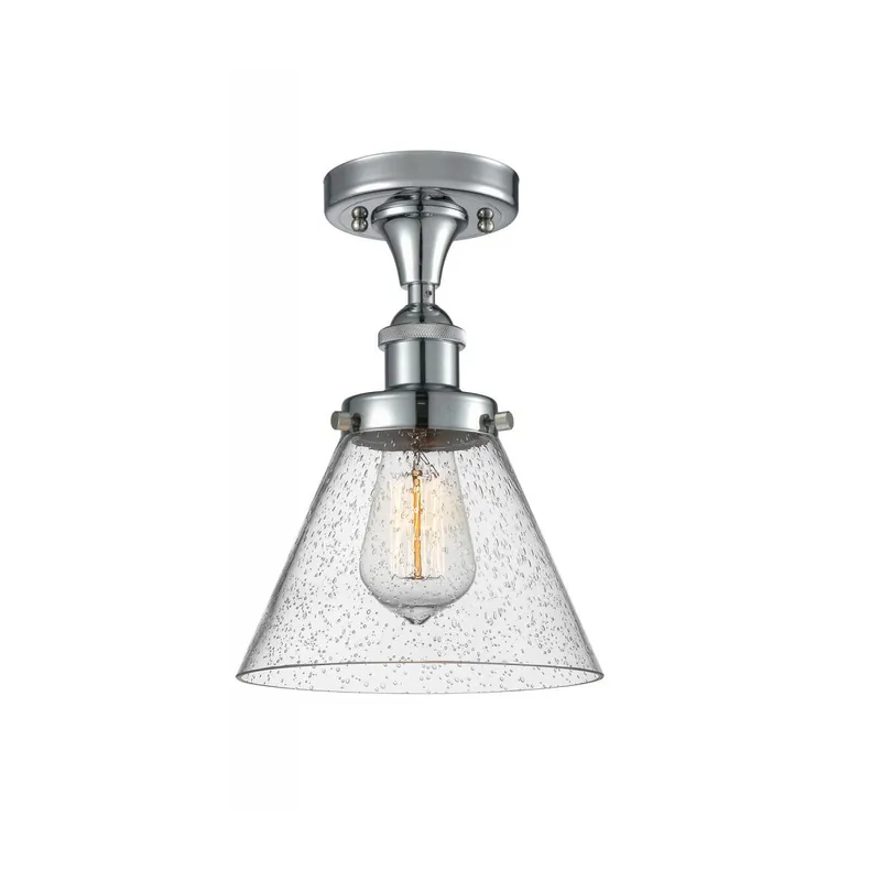 Ballston Large Cone LED 8 inch Polished Chrome Semi-Flush Mount Ceiling Light in Seedy Glass, Ballston