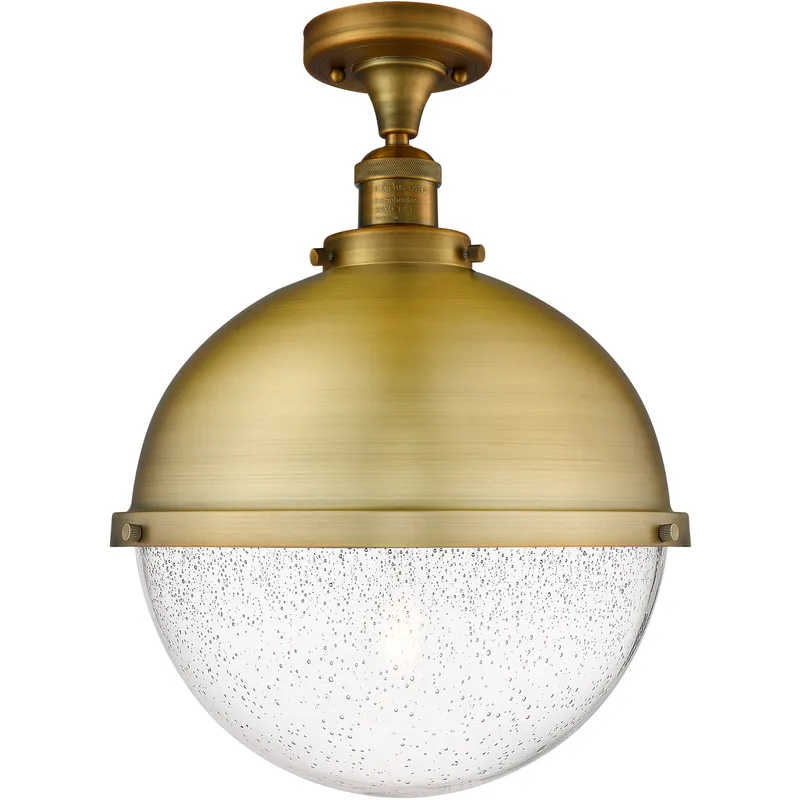 Franklin Restoration Hampden LED 12.88 inch Brushed Brass Semi-Flush Mount Ceiling Light in Seedy Glass