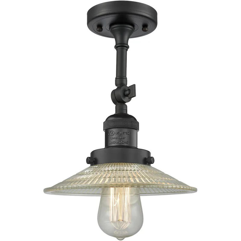 Franklin Restoration Halophane 1 Light 9 inch Matte Black Semi-Flush Mount Ceiling Light in Clear Halophane Glass, Franklin Restoration