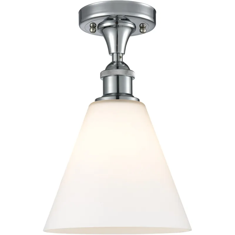 Ballston Cone 1 Light 8 inch Polished Chrome Semi-Flush Mount Ceiling Light in Matte White Glass