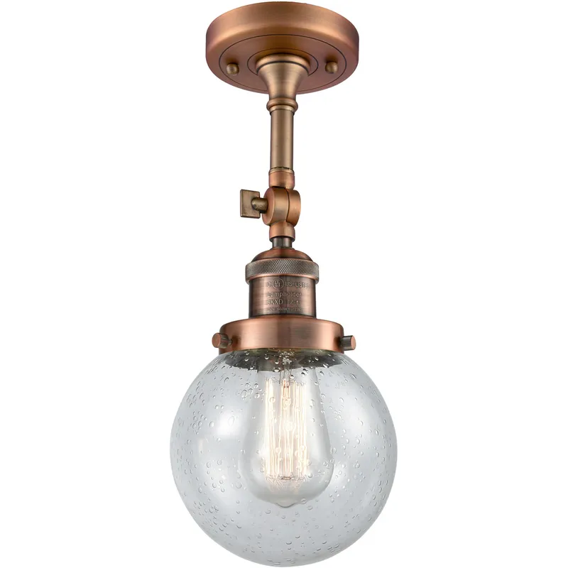 Franklin Restoration Beacon 1 Light 6 inch Antique Copper Semi-Flush Mount Ceiling Light in Seedy Glass, Franklin Restoration