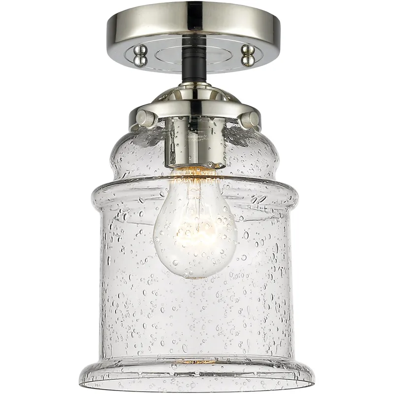 Nouveau Small Canton 1 Light 5 inch Black Polished Nickel Semi-Flush Mount Ceiling Light in Seedy Glass, Nouveau