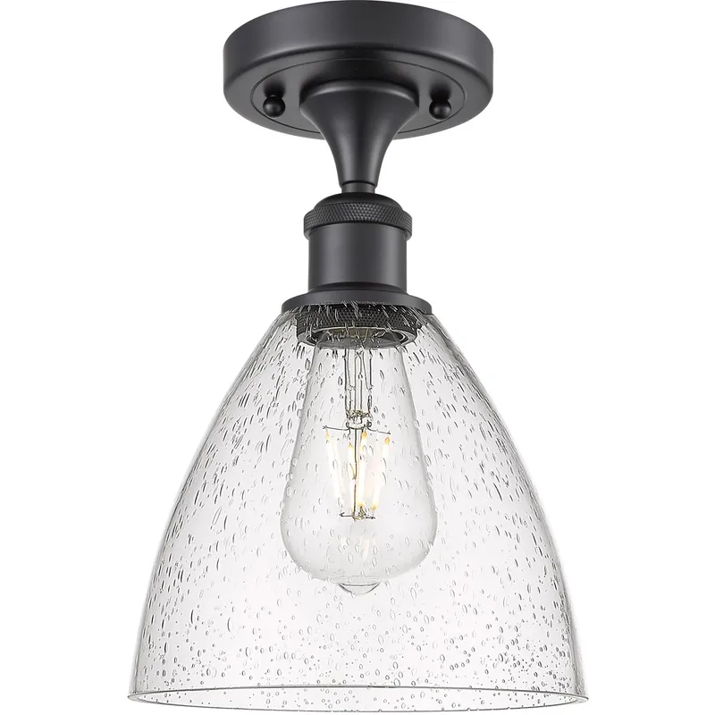Ballston Dome LED 7.5 inch Matte Black Semi-Flush Mount Ceiling Light in Seedy Glass