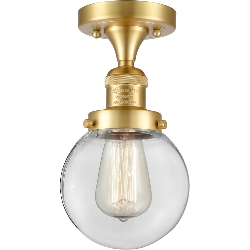 Franklin Restoration Beacon 1 Light 6 inch Satin Gold Semi-Flush Mount Ceiling Light in Clear Glass, Franklin Restoration