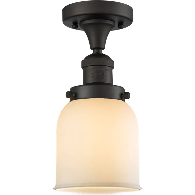 Franklin Restoration Small Bell 1 Light 5 inch Oil Rubbed Bronze Semi-Flush Mount Ceiling Light in Matte White Glass, Franklin Restoration
