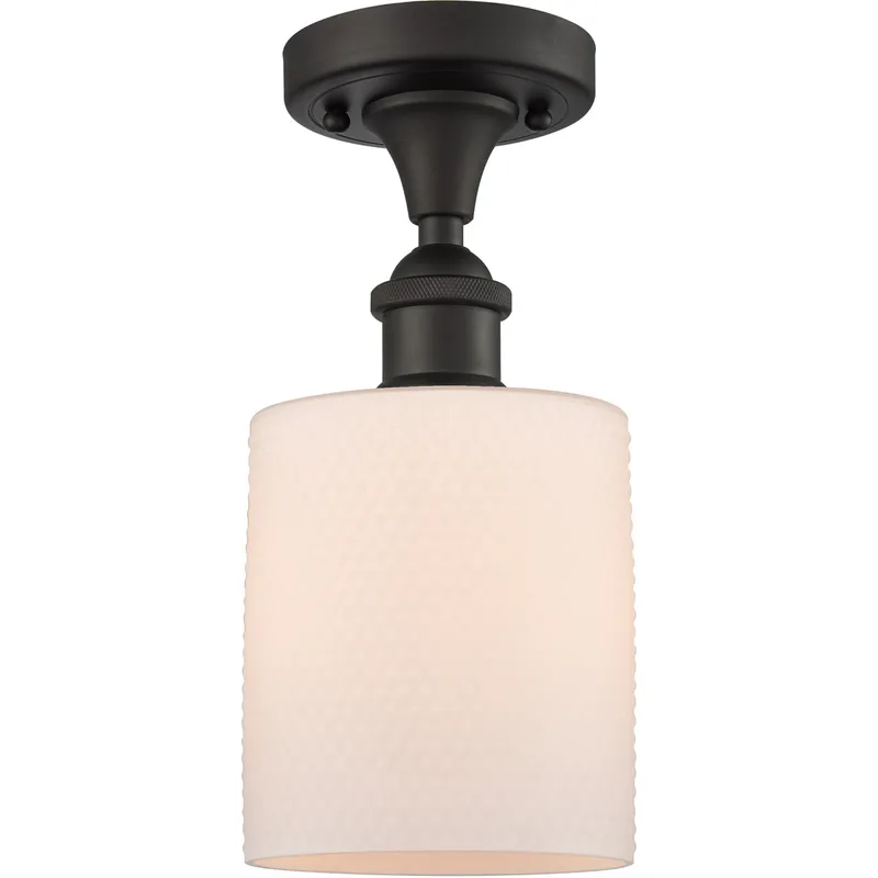 Ballston Cobbleskill 1 Light 5 inch Oil Rubbed Bronze Semi-Flush Mount Ceiling Light in Matte White Glass, Ballston