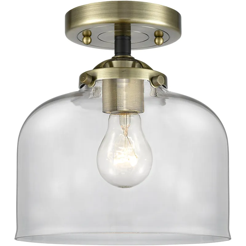 Nouveau Large Bell LED 8 inch Oil Rubbed Bronze Semi-Flush Mount Ceiling Light in Clear Glass, Nouveau