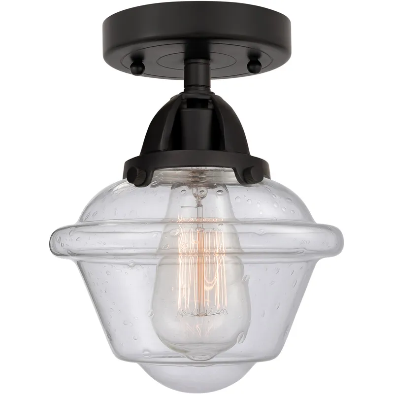 Nouveau 2 Small Oxford 1 Light 8 inch Matte Black Semi-Flush Mount Ceiling Light in Seedy Glass