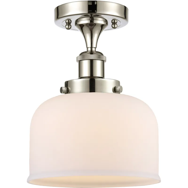 Ballston Large Bell 1 Light 8 inch Polished Nickel Semi-Flush Mount Ceiling Light in Matte White Glass